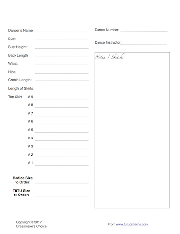 Individual Dancer Measruement Chart Image
